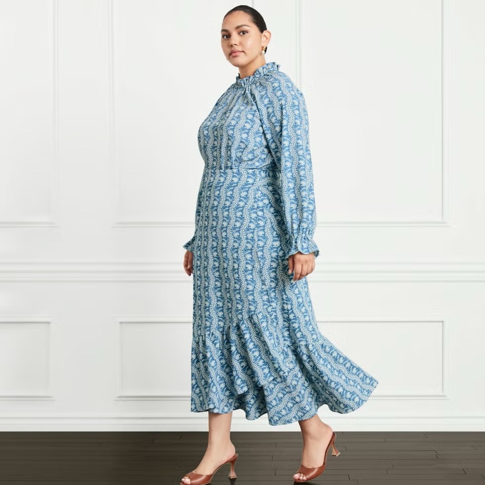 Hill House The Mirabel Skirt Trailing Vine Blue Linear Floral Poly Crepe